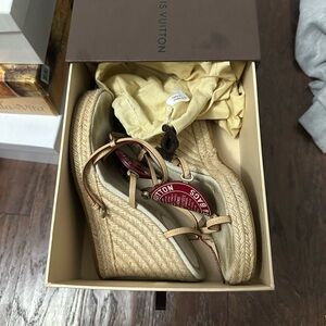 Louis Vuitton Tan Wedge Espadrilles
